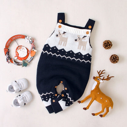 Baby Christmas Elk Pattern Srappy Design Sweater Rompers My Kids-USA