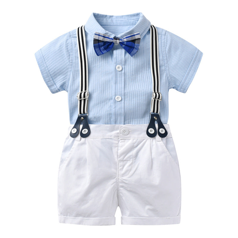 Baby Boy Solid Color Shirt Onesies Combo Strap Overalls Shorts Sets My Kids-USA