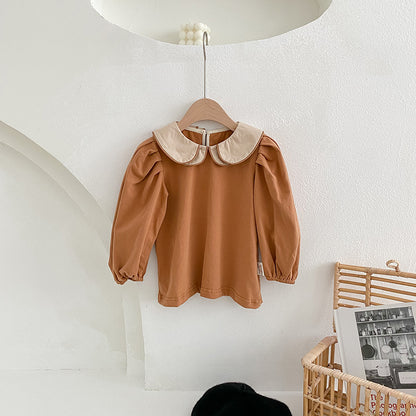 Baby Girl Double Layered Doll Neck Long Sleeves Cotton Shirt Blouses My Kids-USA
