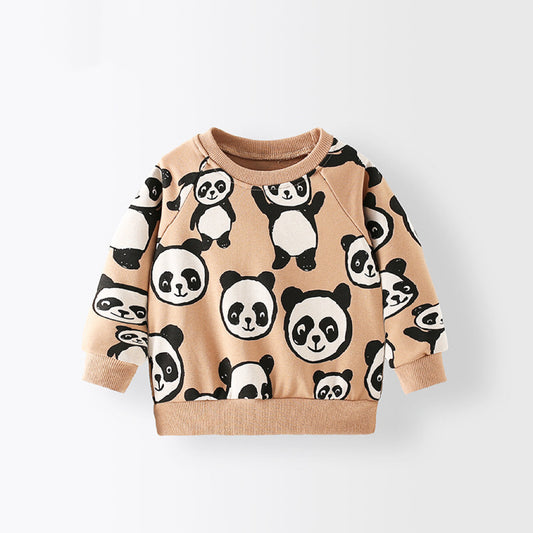 Baby Panda Print Pattern O-Neck Long Sleeve Hoodies