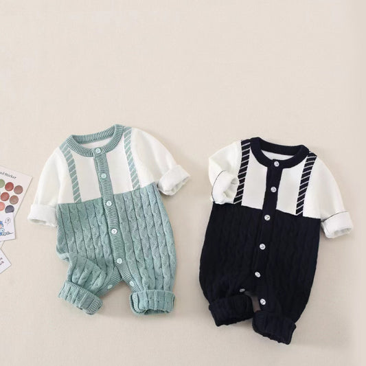Baby 1pcs Long Sleeve Single Breasted Design Romper In Autumn