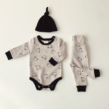 Baby Cartoon Animal Graphic Long Sleeves Bodysuit Combo Pants With Hat Sets Tracksuit My Kids-USA