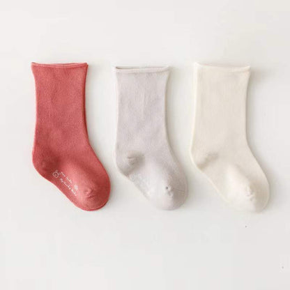 Baby Unisex 1Lot=3Pairs Solid Boneless Slack Roll Crimped Jacquard Socks