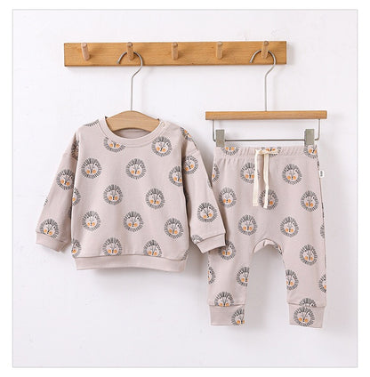 Baby Boy And Girl Print Pattern Cotton Hoodie Combo Trousers Sets My Kids-USA