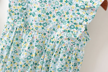 Baby Girl Floral Pattern Ruffle Sleeveless Or Long-Sleeved Design Newborn Summer Round Collar Onesies My Kids-USA