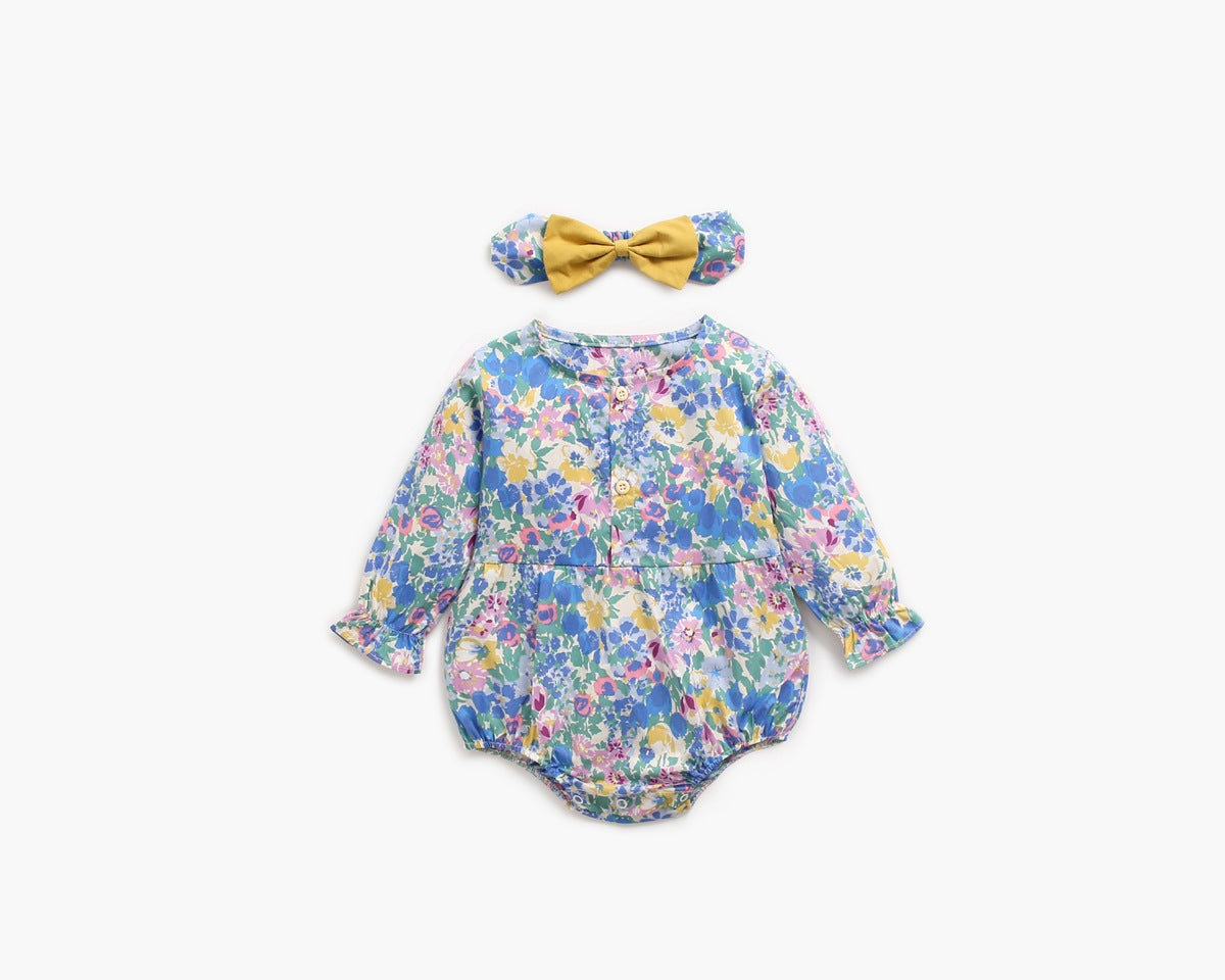 Baby Girl 1pcs Flower Pattern Long Sleeved Fashion Hot Selling Bodysuit Onesies & Headband My Kids-USA
