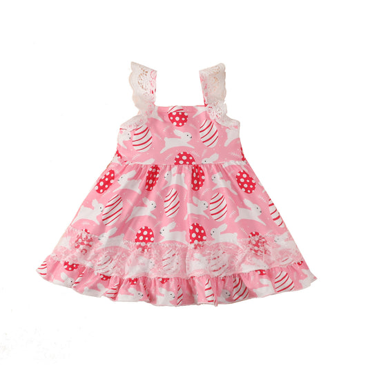 Baby Girl Rabbit & Egg Graphic Mesh Patchwork Design Sleeveless Dress, MyKids-USA®, Baby & Toddler Dresses, MyKids-USA -  -  -  -  -  -  - .