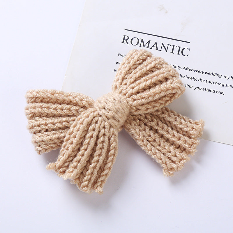 Baby Solid Color Big Knitted Bow Handmade Hairpin