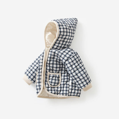 Baby Girl Plaid Pattern Zipper Front Design Thickened Jacket In Winter My Kids-USA