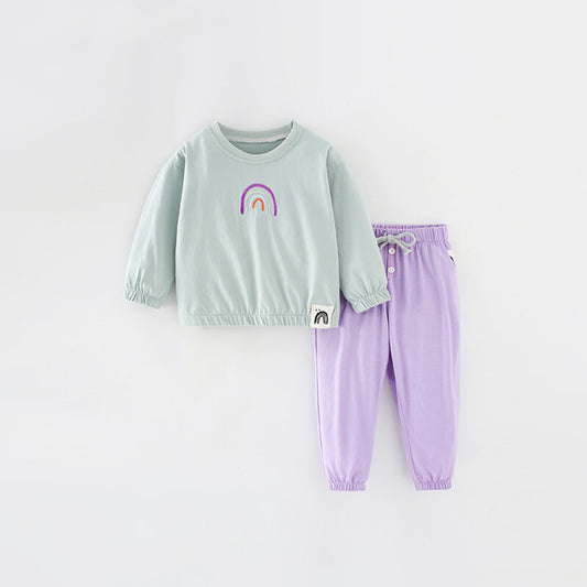 Baby Girl Rainbow Graphic Shirt Combo Solid Color Trousers Sets My Kids-USA