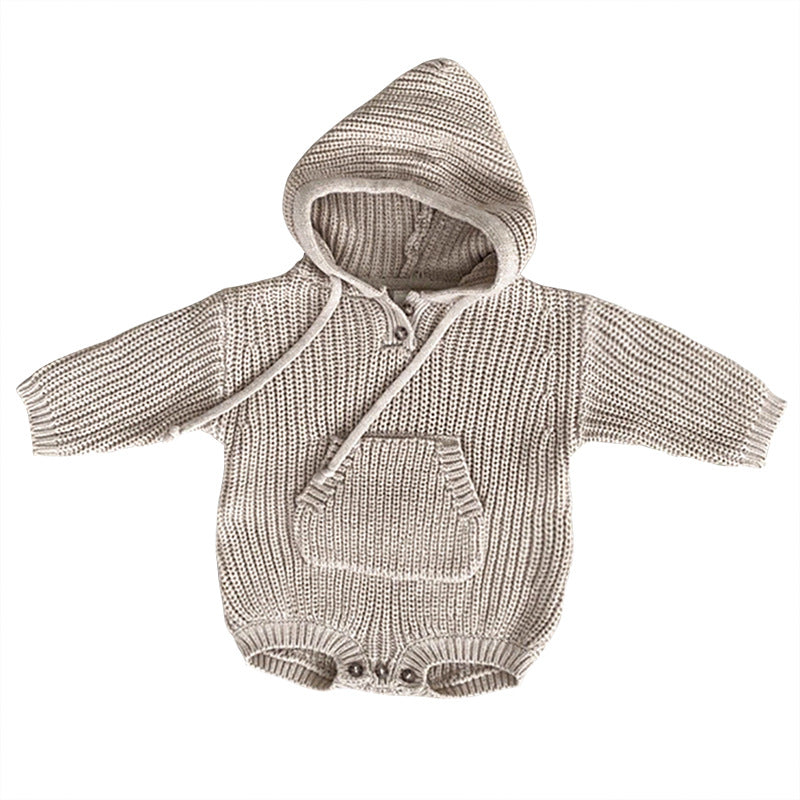 Baby Solid Color Knitted Hooded Triangle Onesies My Kids-USA