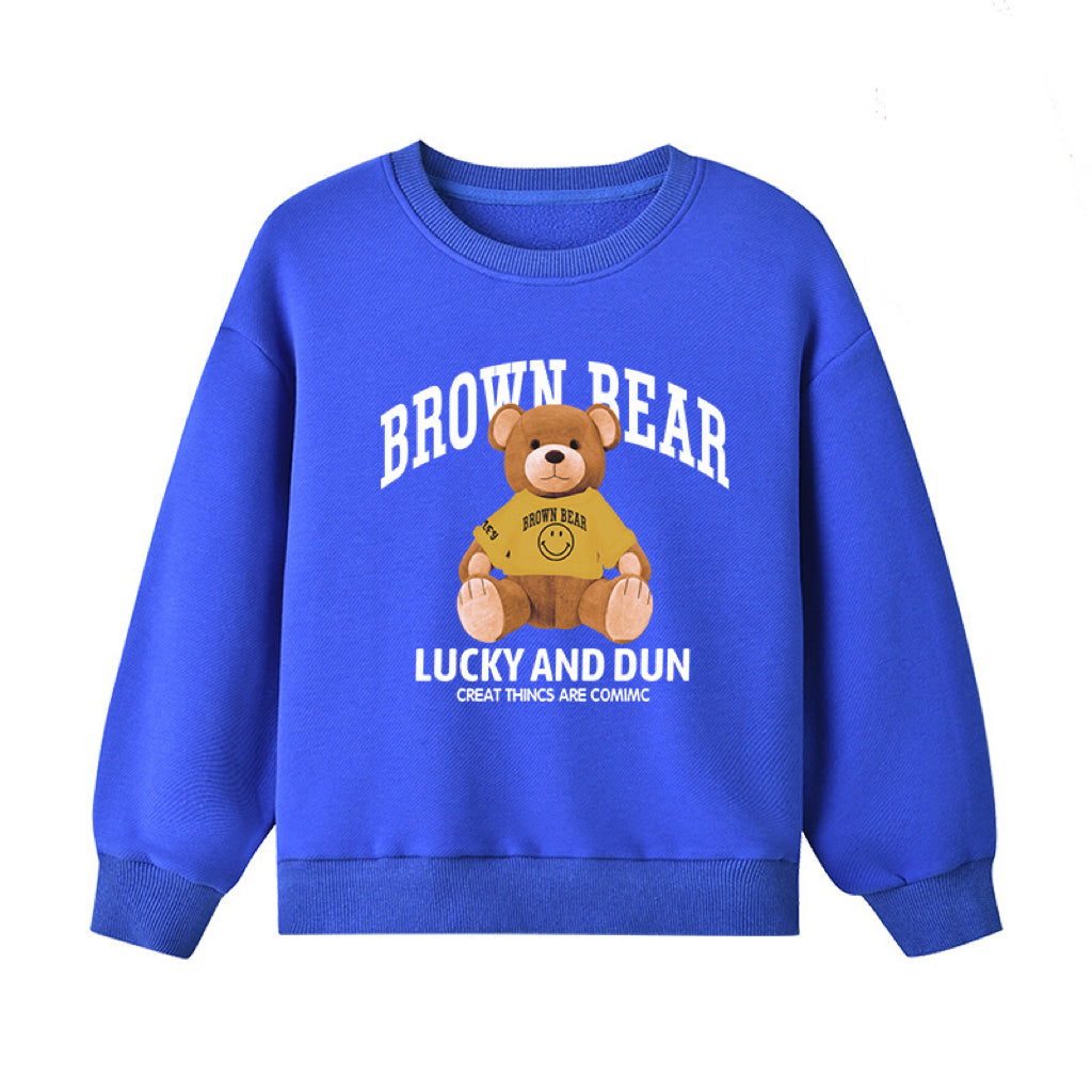 Baby Bear And Letter Print Pattern Pullover Cotton Long Sleeve Hoodies My Kids-USA