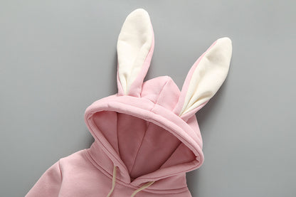 Baby Girl Print Pattern Rabbit Ear Design Long Sleeved Thickened Onesies My Kids-USA