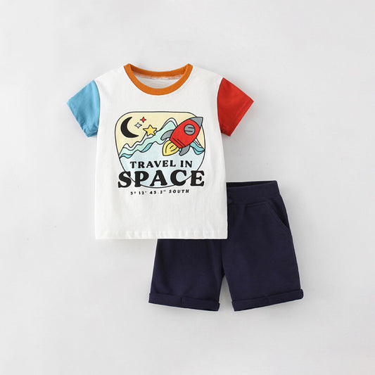 Baby Boy Print Pattern Summer Tee Combo Shorts Sets
