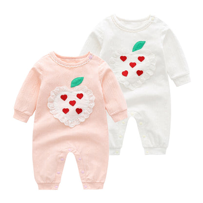 Baby Girl Solid Color Lace Heart Patchwork Design Long-Sleeved Rompers My Kids-USA
