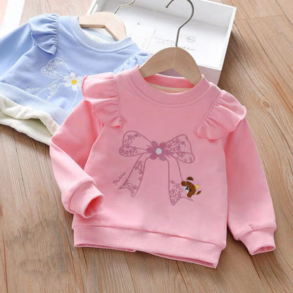Baby Girl Embroidered Pattern Ruffle Design Fleece Thickened Hoodies My Kids-USA