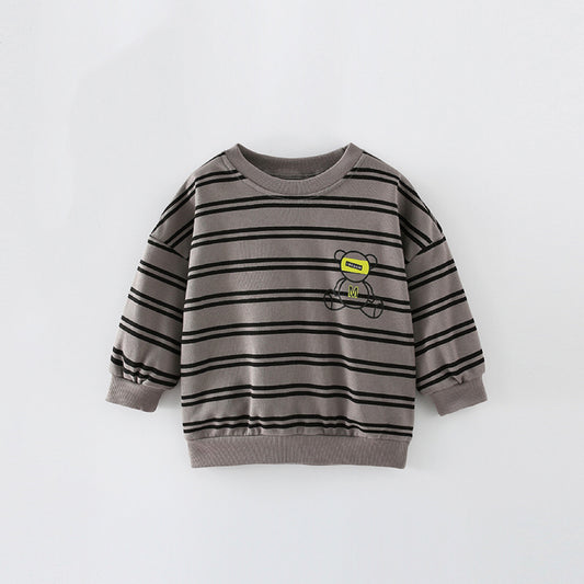 Baby Boy Bear And Striped Pattern Long Sleeve Sweatshirt