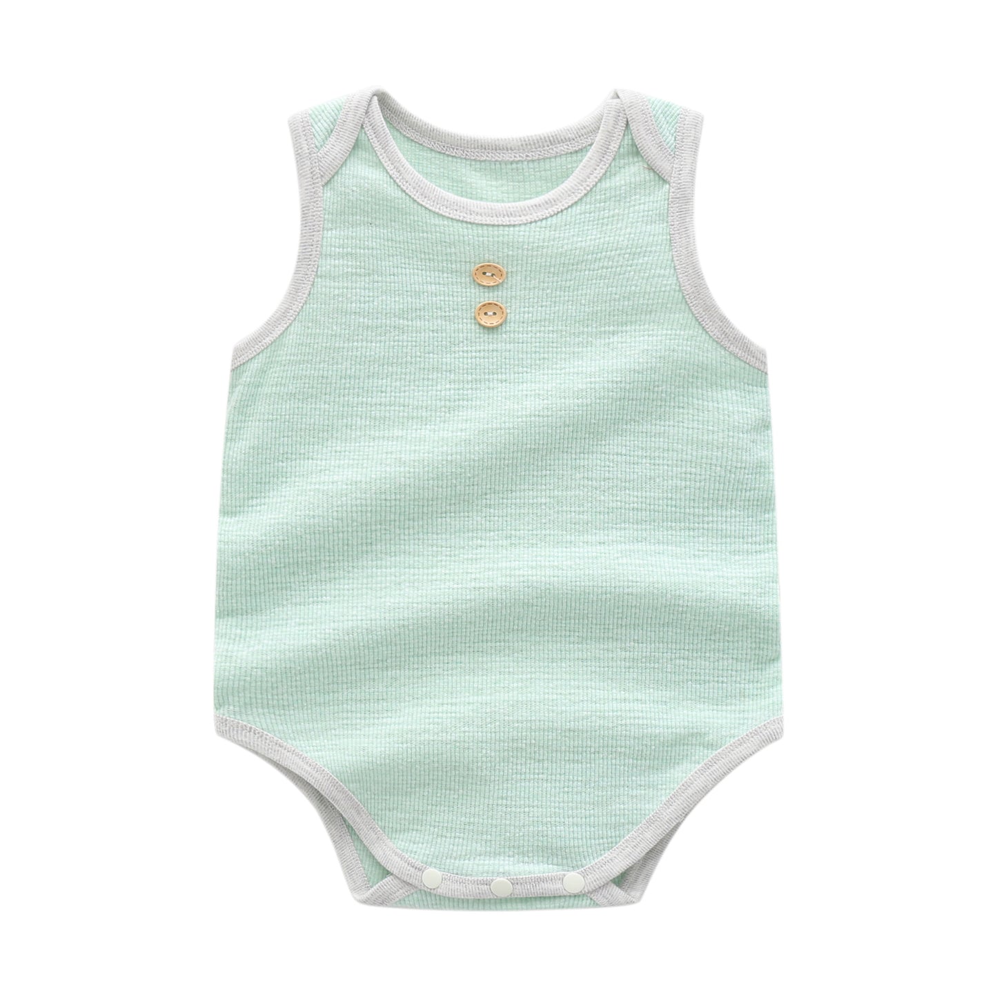 Baby Boy Solid Color Neck Buttoned Design Sleeveless Round Collar Onesies