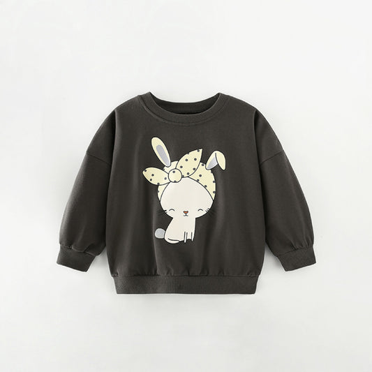 Baby Girl Rabbit Graphic Long Sleeve Cotton Sweatshirt