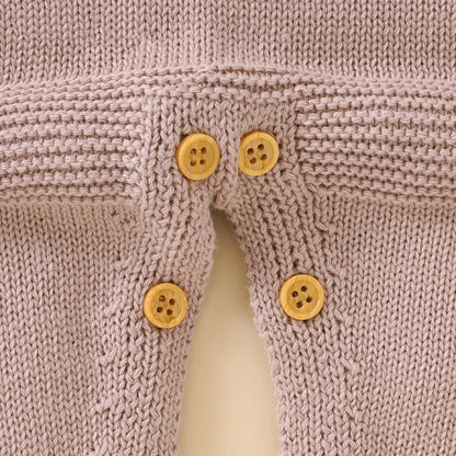 Baby Solid Color Crochet Knit Design Lapel Knit Jumpsuit My Kids-USA
