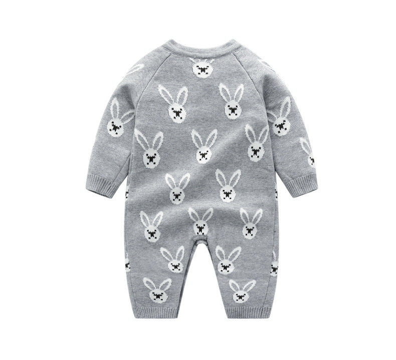 Baby Bunny Pattern Shoulder Button Design Long Sleeve Jumpsuit My Kids-USA