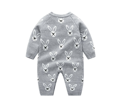Baby Bunny Pattern Shoulder Button Design Long Sleeve Jumpsuit My Kids-USA