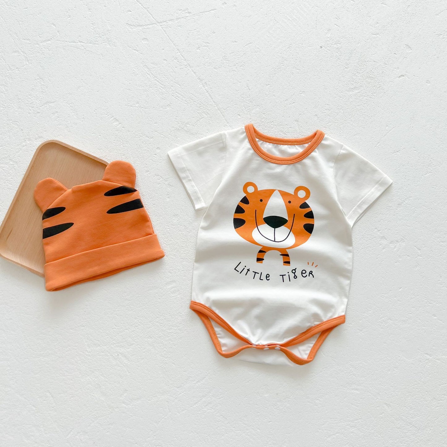 Baby Girl Cartoon Animal Print Round Collar Short-Sleeved Onesies My Kids-USA