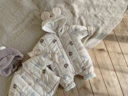 Baby Bear Print Pattern Quilted Warm Coat & Jumpsuit My Kids-USA