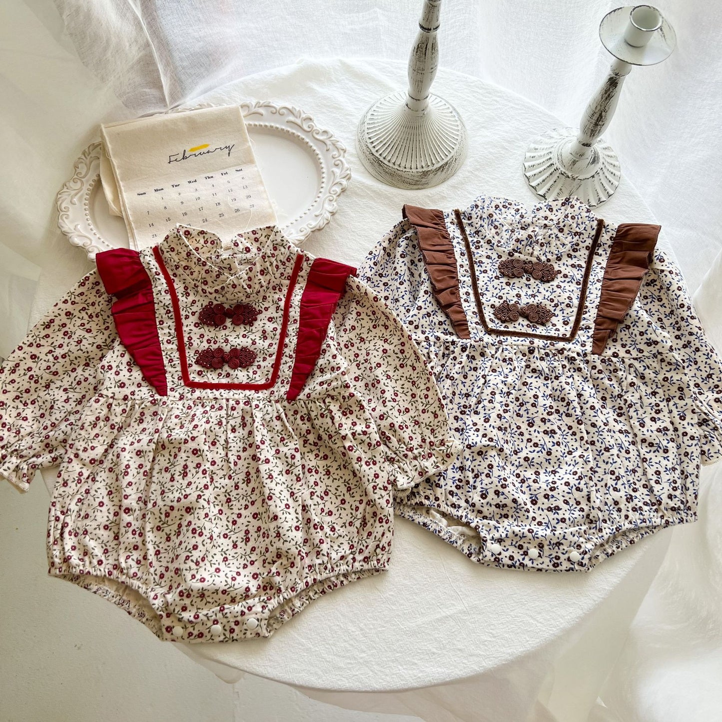 Baby Girl Floral Pattern Chinese Style Snap Buckle Design Bodysuit My Kids-USA