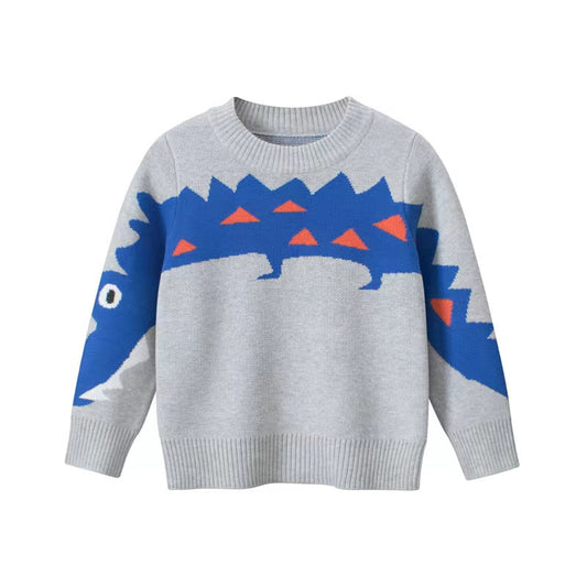 Suéter de punto de manga larga con cuello redondo y patrón de dinosaurio para bebé niño 