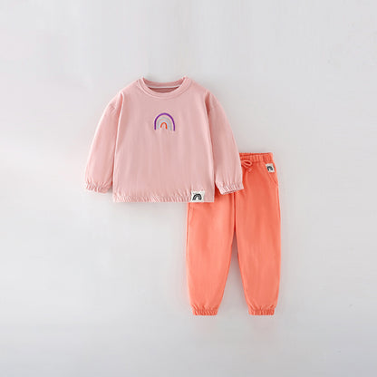 Bebé niña Arco Iris bordado patrón Tops Combo pantalones conjuntos