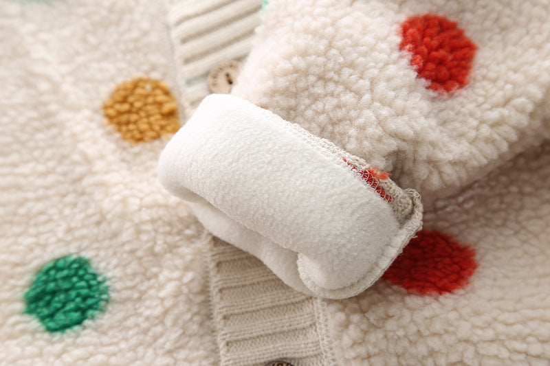 Abrigo de invierno térmico con diseño de vellón de piel con patrón de lunares para bebés 