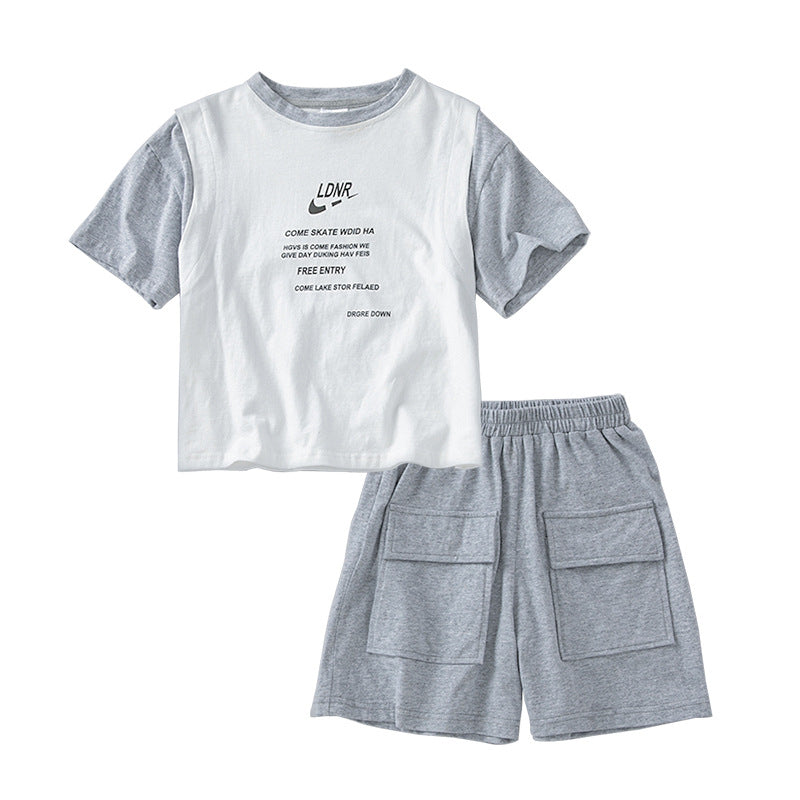 Letters Print Patchwork Design T-Shirt Combo Shorts 2-Pieces Sets My Kids-USA