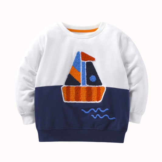 Baby Boy Sailboat Graphic Colorblock Design Cute Hoodie