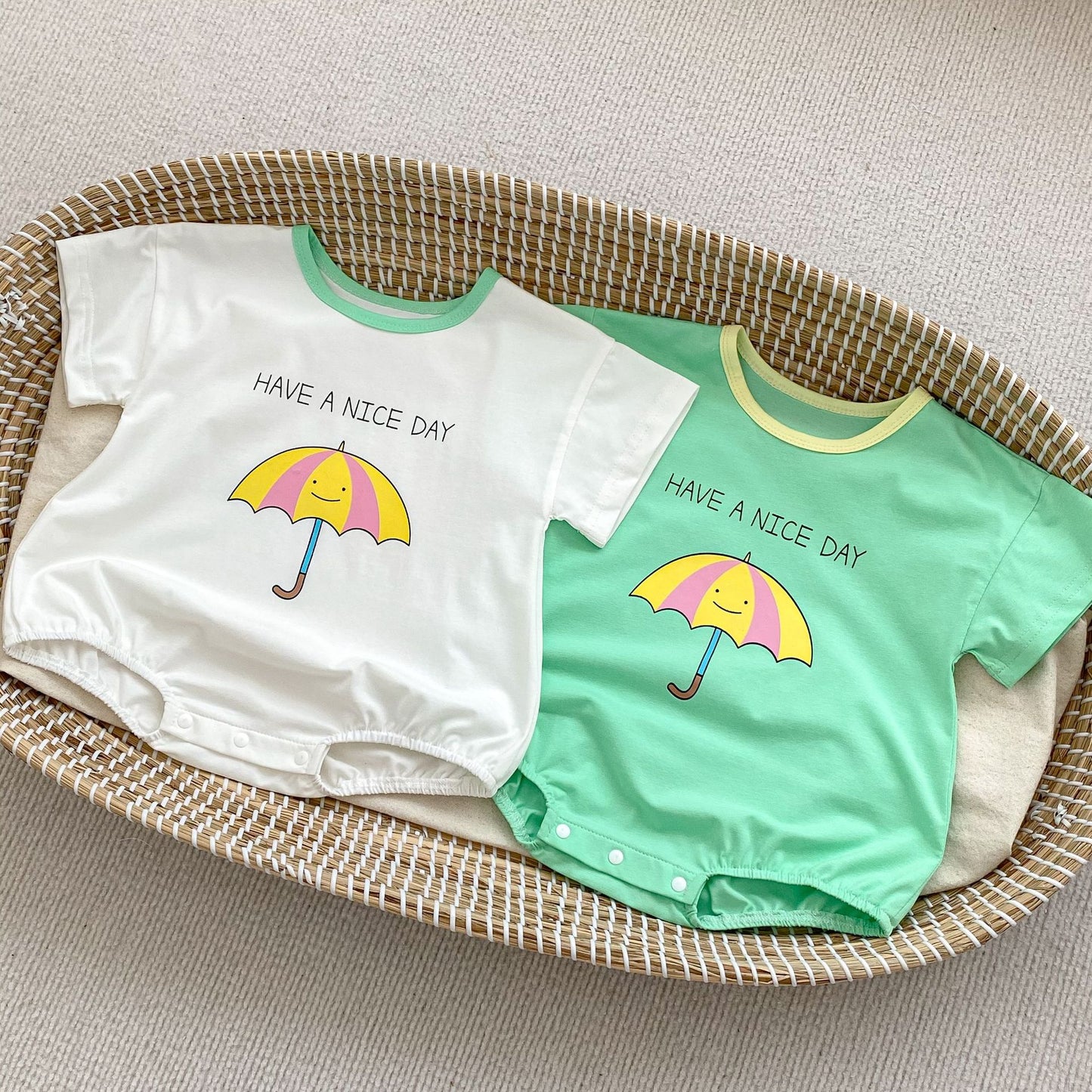 Baby Solid Color Print Pattern Short Sleeve Cotton Onesies