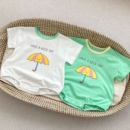 Baby Solid Color Print Pattern Short Sleeve Cotton Onesies