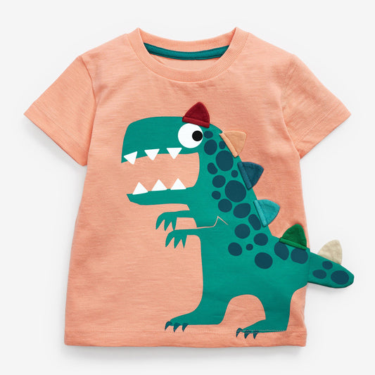 Baby Boy Cartoon Dinosaur Print 3D Tail Patched Design Tee