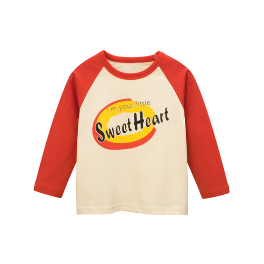 Unisex Sweet Heart Letter Print Long Sleeve Round Collar Shirt