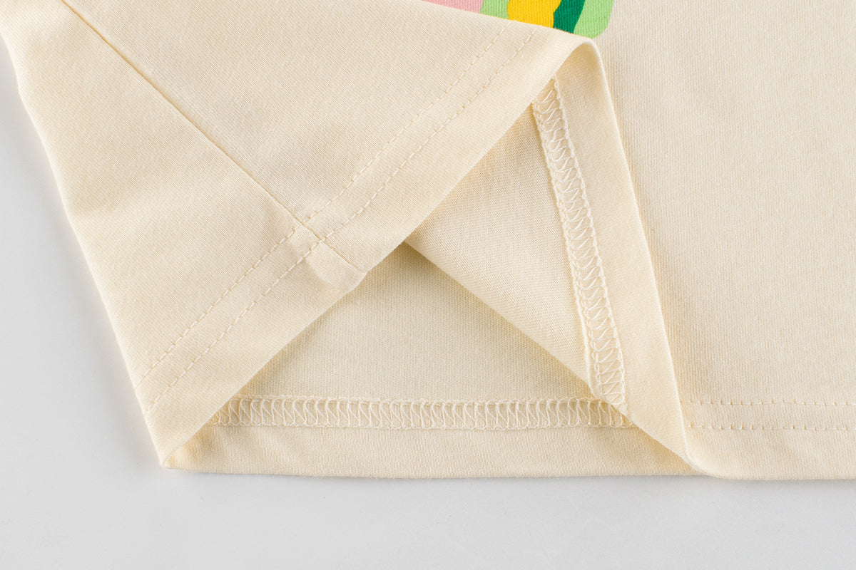 Girl Summer Letter Combo Rainbow Cloud Print Pattern Cotton T-Shirt