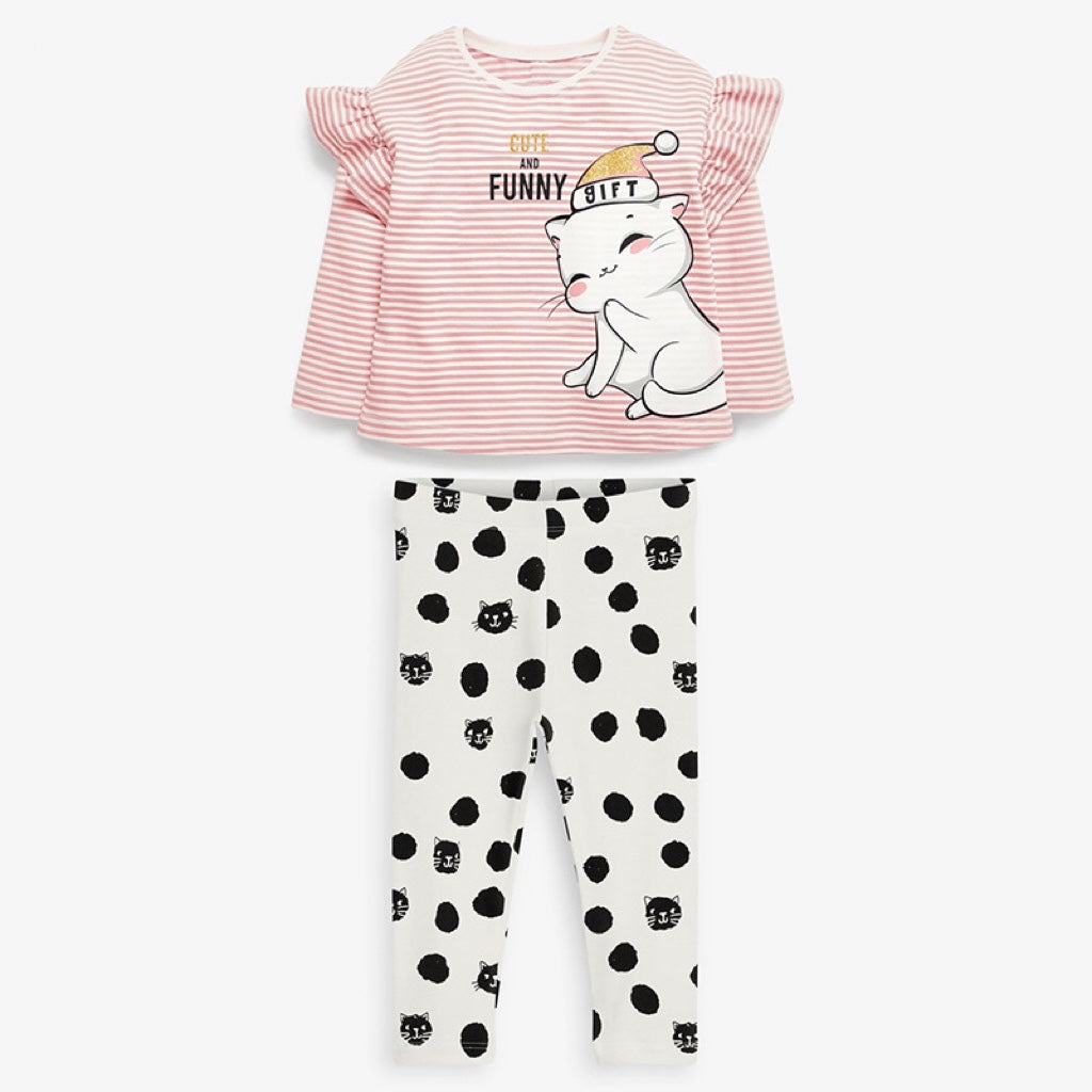 Baby Girl Cartoon Cat & Striped Graphic Long Sleeves Shirt Combo Pants Sets My Kids-USA