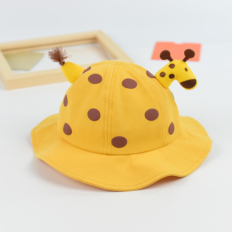 Baby Solid Color Animal Print Design Sunshade Bucket Hats My Kids-USA