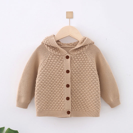 Baby Solid Color Single Breasted Design Handmade Cardigan With Hat My Kids-USA