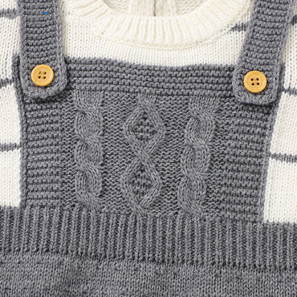 Baby Striped Pattern False Design Triangle Knit Onesies My Kids-USA