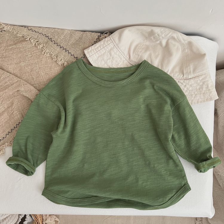 Baby Boy And Girl Solid Color O-Neck Pullover Tops In Spring