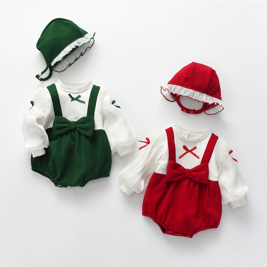 Baby False Pieces Design Bow Patched Design Long Sleeve Onesies