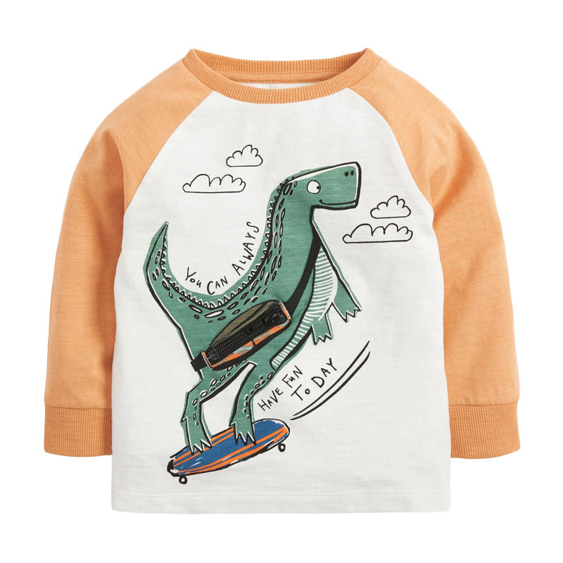 Baby Boy Cartoon Dinosaur Pattern Simple Colorblock Design Shirt My Kids-USA