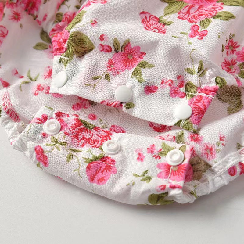 Baby Girl Floral Print Graphic Ruffle Design Sleeveless Onesies & Headband My Kids-USA