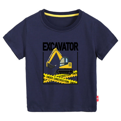 Baby Boy And Girl Excavator Printing Design Short-Sleeved Multiple Color Contemporary T-Shirt