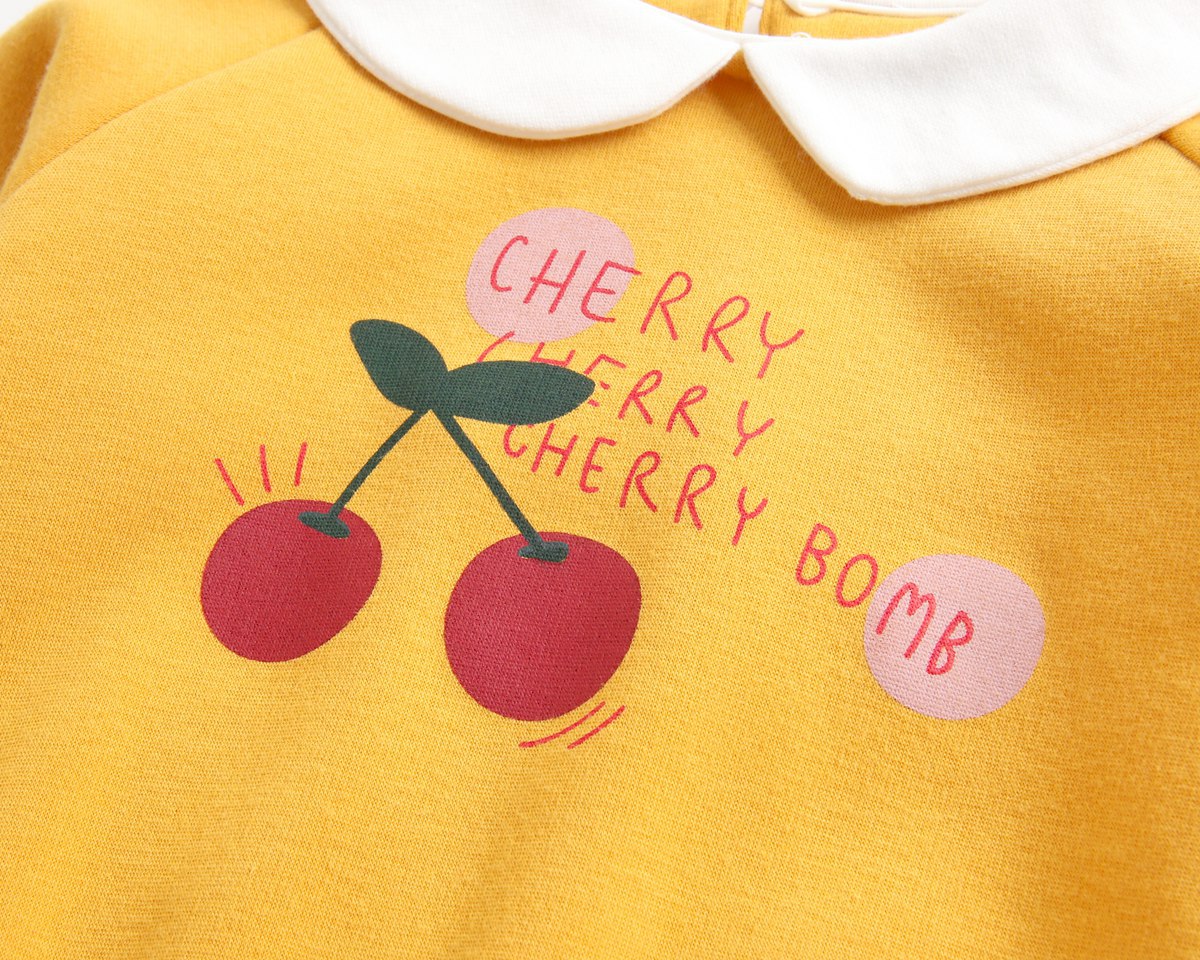 Baby Girl 1pcs Cherry & Slogan Pattern Doll Neck Longsleeve Onesies My Kids-USA