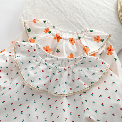 Baby Floral Pattern Ruffle Collar Design Long Sleeve Shirt